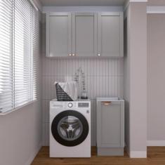 Lavanderia Modulada 2 Peças sem Tampo 1 Armário Aéreo 3 Portas 1 Balcão Cabecasa Madeiramadeira Cinza/branco