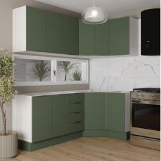 Cozinha Modulada 6 Peças sem Tampo com Rodapé 3 Aéreos e 3 Balcões Ipanema Cabecasa Madeiramadeira Verde Folha