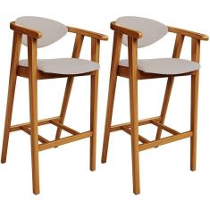 Kit 02 Banquetas Alta Para Cozinha Bancada Bar Sala De Jantar Fixa Cecília L02 Linho Bege