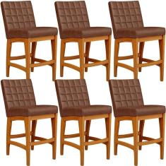 Kit 06 Banquetas Baixa Cozinha Bancada L02 Marrom