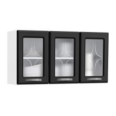 Armário Aereo 3 Portas com Vidro Rubi Móveis Branco/Preto