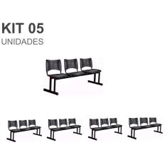 Kit 05 Cadeiras Longarinas PLÁSTICAS 03 Lugares – Cor PRETA – 23021