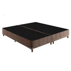 Cama Box Base Universal King Sommier Rústico Bordado Brown (193x203x30) - Paropas