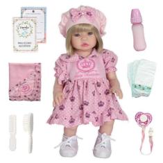 Boneca Premium Recém Nascido Infantil Reborn Loira Silicone - Cegonha 