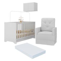 Berço 3 em 1 com Colchão Poltrona e Armário Aéreo 2 Portas Multimóveis