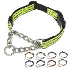 PUROAYET Coleiras para cães Martingale, coleira de nylon refletiva com corrente de aço inoxidável, coleiras ajustáveis para treinamento de caminhada com fivela de liberação rápida, adequada para cães