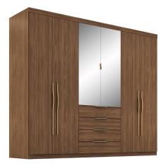 Guarda Roupa Casal Giardino 6 Portas 4 Gavetas Nogueira Touch Com Espelho - Demóbile Nogueira Touch