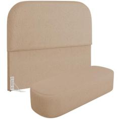 Cabeceira Cama Box King 195cm Lanna com Puff Recamier Doha W01  Linho 