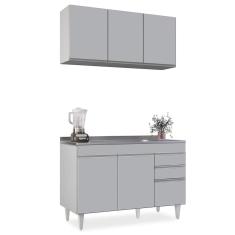 Armário de Cozinha Aéreo Virgínia e Balcão Com Pia 120cm Michigan Cinza Claro - Lumil