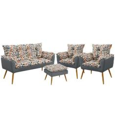 Namoradeira e 2 Poltronas Opala com Puff Lunar F-014 Sued Estampado Be