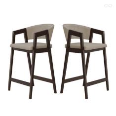 Kit 2 Banquetas Alta de Madeira Maciça Capuccino Ravena com Encosto Su