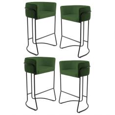 Kit 4 Banquetas Decorativas Base Aço Preto Betina A-89 Corano Verde