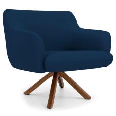 Poltrona Decorativa Giratória Base Giromad Madeira Jade B-304 Veludo Azul Marinho - Domi