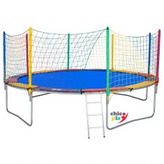 Cama Elástica 4,27m 4 Pés Chicoplay Lona Azul Nacional Com Emenda