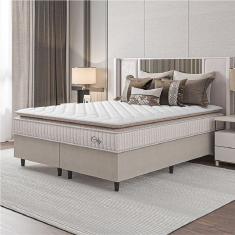Cama Box Colchão Casal King Molas Ensacadas City Pillow Top 193x203x61cm Bege Branco Hellen
