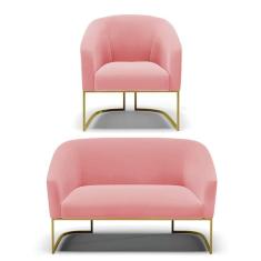 Namoradeira E Poltrona Base Industrial Dourado Stella Suede Rosê D03 - D`rossi