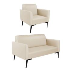 Sofá Namoradeira Com Poltrona Pés Villach Marisa Corino Bege D03 - D`rossi