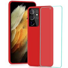 YATWIN Capa de silicone para Samsung Galaxy S21 Ultra 5G com protetor de tela, macio ao toque, à prova de choque, à prova de poeira, capa de celular antiderrapante para Samsung Galaxy S21 Ultra 5G -