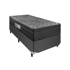Cama Box Arezzo Black Solteiro Molas Ensacadas Cinza - Portobel