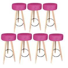 Kit 07 Banqueta Alta Flora Pés Palito em Madeira Branco  Bar Bistrô Co