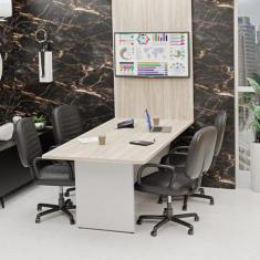 Mesa De Reunião Para Escritório Com Painel 2mx1m Tampo 40mm - NetMobil