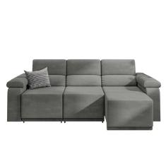 Sofá Retrátil Desmontável Suede 2,10m 3 Lugares Fox Cinza