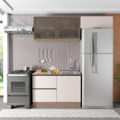 Cozinha Modulada 3 Peças 4 Portas 3 Gavetas com Balcão para Pia Etna carvalho oak/off white