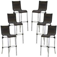 Conjunto De 6 Banquetas Haiti Em Alumínio Para Cozinha Trama Pedra Ferro