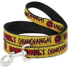 Coleira para cães Deadpools Chimichangas Chimichangas Amarelo Preto Vermelho 1,8 m de comprimento 2,5 cm de largura