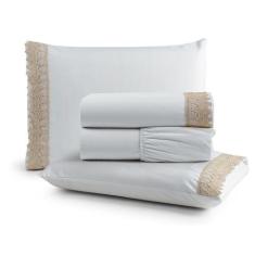 Jogo de Lençol Casal Suavitec com Grippir 4 Peças - Branco - 100% Algo