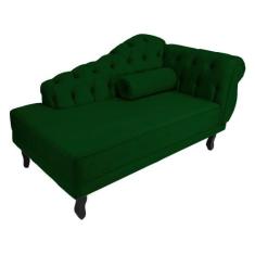 Recamier Decorativo Divã Larissa Lado Esquerdo Suede Verde Pés Madeira