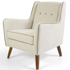 Poltrona Decorativa Sala de Estar Pés de Madeira Teresa Algodão Bege Gran Belo