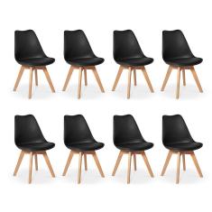 Conjunto 08 Cadeiras Eames Wood Leda Design Preta
