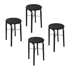 Kit 04 Banquetas Baixa Manu Suede - D Rossi, Preto