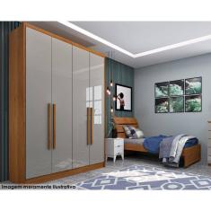 Guarda Roupa Solteiro Dinamarca 4 Portas e 2 Gavetas Cinamomo/Off White - Tcil Móveis