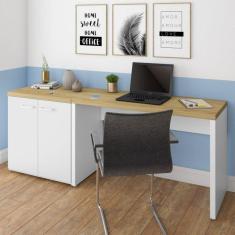 Conjunto Home Office 2 Peças 1 Escrivaninha 120cm e 1 Balcão 2 Portas Toq Artany Olmo/Branco
