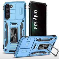 ANGELAS Capa de telefone à prova de choque para Samsung Galaxy S23 Plus - Amortecedor de silicone TPU com proteção antiqueda, capa de câmera deslizante e suporte de anel giratório, 16,6 polegadas