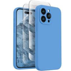 FireNova Capa projetada para iPhone 15 Pro Max, capa de telefone de silicone atualizada [proteção da câmera] com [2 protetores de tela], forro de microfibra macio antiarranhões dentro, 17 cm, azul