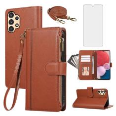 Asuwish Capa de telefone para Samsung Galaxy A13 4G/5G carteira com zíper capa celular com protetor de tela de vidro temperado alça transversal cordão suporte de cartão couro A04s M13 G5 A 13 LTE 13A