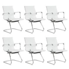 Kit com 6 Cadeiras Esteirinha Presidente Escritório Fixa Branco