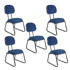 Cadeira Ágata Secretária Pé Sky L Duplo Kit 05 Tecido - Ideaflex,  Azu