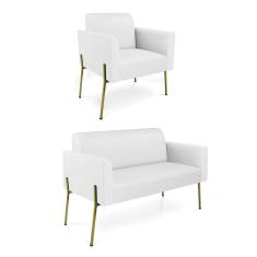 Sofá Namoradeira E Poltrona Pé De Ferro Dourado Marisa Corino Branco D03