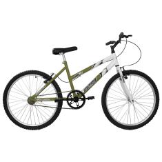 Bicicleta de Passeio Ultra Bikes Esporte Bicolor Aro 24 Reforçada Freio V-Brake Sem Marcha Verde Oliva Fosco/Branco