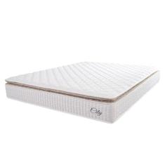 Colchão Casal Queen Molas Ensacadas City Pillow Top 158x198x23cm Branco/Bege Hellen - Suporta até 110kg por Pessoa