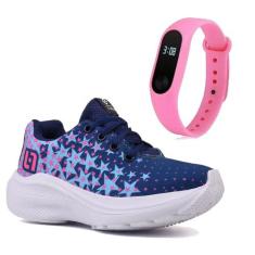 Tenis Infantil De Amarrar Meninas Leve Desenhos LIGHT + Relogio - CALC