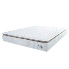 Colchão Casal Queen Molas Ensacadas City Pillow Top 158x198x23cm Branco/Bege Hellen - Suporta até 110kg por Pessoa