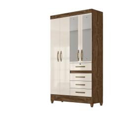 Guarda Roupa 4 Portas com Espelho Sobral Castanho Wood Off White 870030 Moval