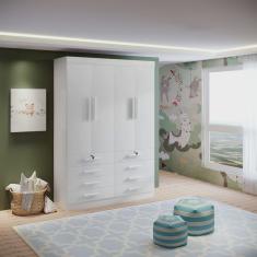 Guarda-roupa Infantil 4 Portas Frente Mdf Puxador de Madeira Aquarela