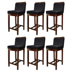 Kit 6 Banquetas Média Gourmet para Cozinha Líbia Madeira Capuccino Sue