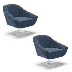 Kit 02 Poltronas Giratória Giovana Suede Azul Marinho Base Cromada - D'Rossi